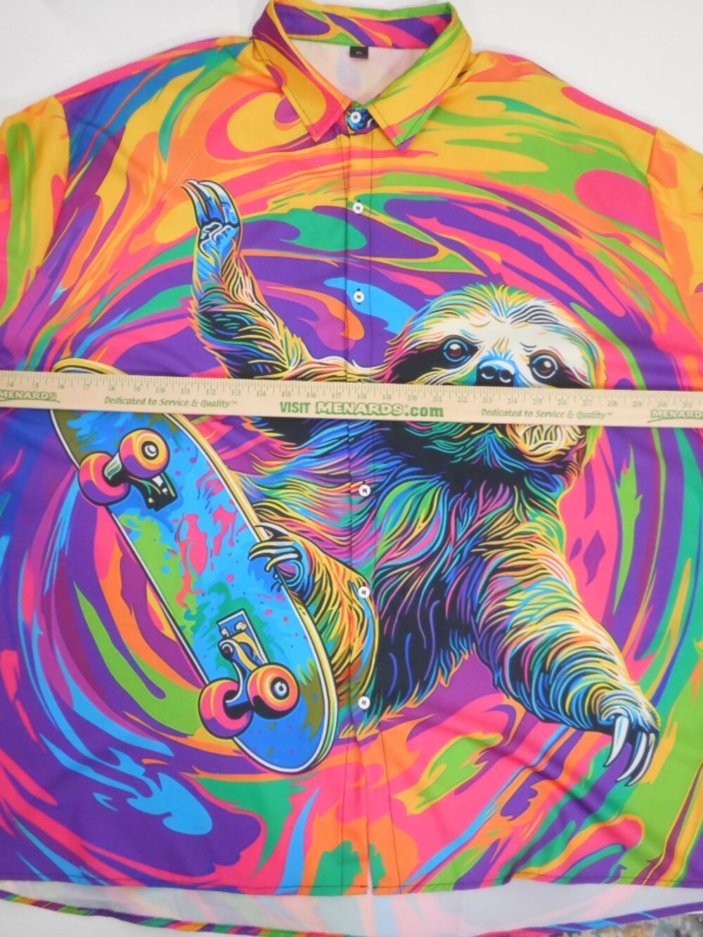 Colorful Button-up Shirt Men's size 6XL Sloth on Skateboard Brendel Software - Picture 5 of 10